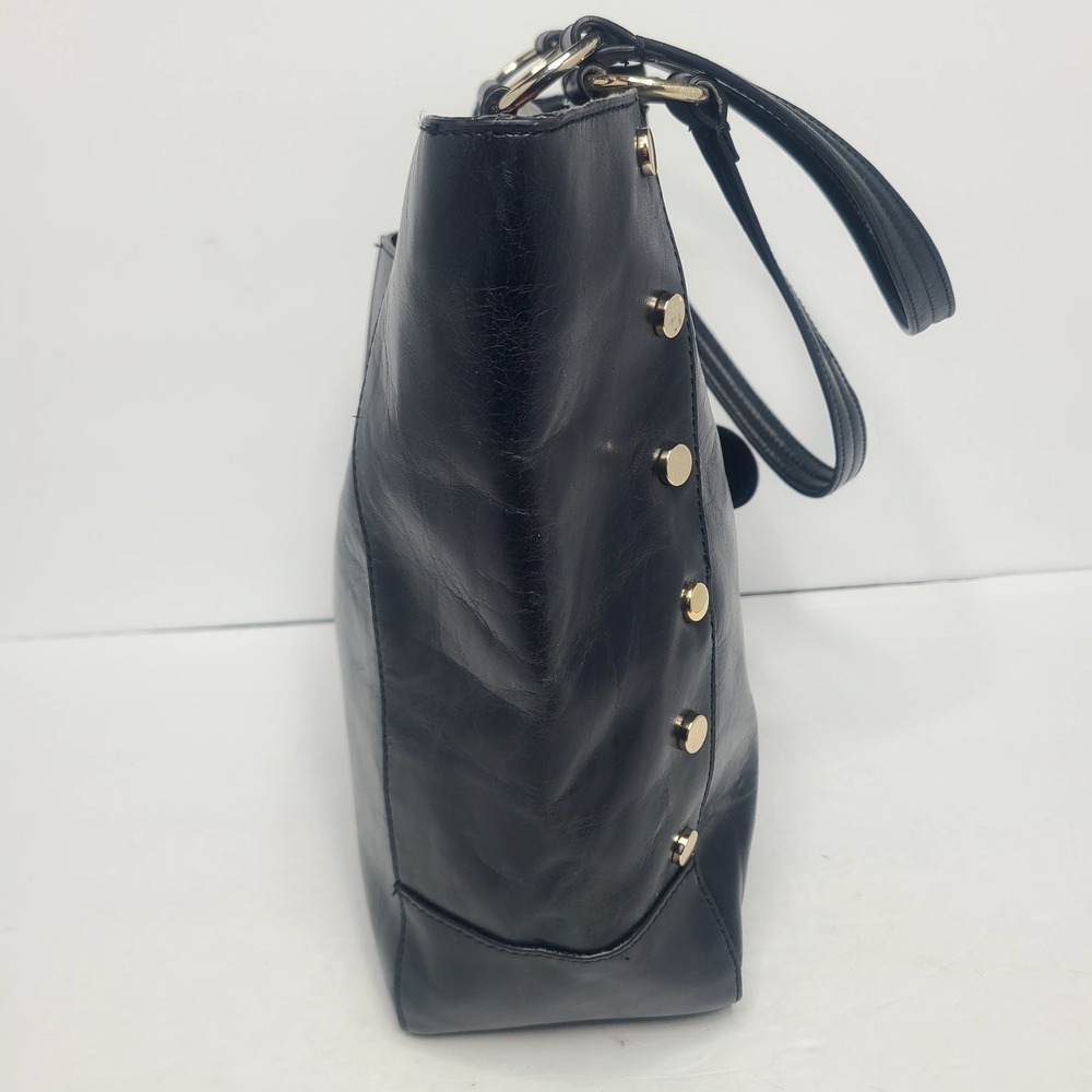 Tommy Bahama Distressed Studded Leather Tote Shoulder Bag Black Large - Picture 3 of 7